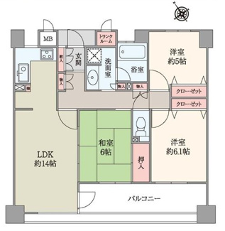 【間取り】 | リビオ白鷺デュオ2番館 | 3LDK、専有面積72.96㎡、バルコニー面積12.51㎡、南西向き