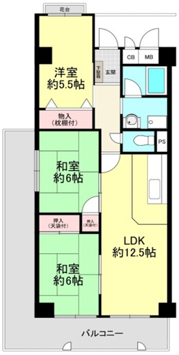 【間取り】 | シャルマンコーポ塚本 | 上層階・角部屋・引き回しバルコニー・オーナーチェンジ物件