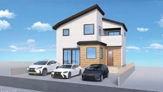 【外観パース】 | 【仲介手数料無料！！】日野市百草　新築戸建て（全1棟）1号棟　5299万円 | 本パースは、イメージ図につき、風景、建物、植栽などについては施工後の現物との差異が生じます
つきまして本パースによって生じたいかなる損害については一切責任を負いません