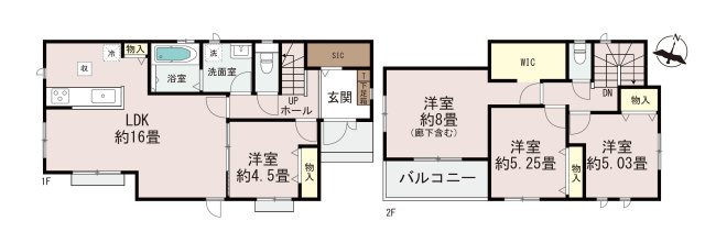 熊本市東区湖東3丁目第1-2棟（1号棟）の間取り|全居室収納付きで便利です。