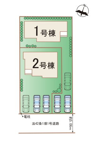熊本市東区湖東3丁目第1-2棟（1号棟）の区画図|配置図（1号棟）