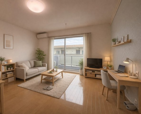 コルトーナ弐番館の居間・リビング|※家具等はAIによるイメージです。落ち着いた理想の一人暮らし