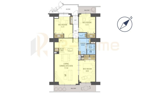 サンライフ取手A棟　中古マンションの間取り|3LDK、専有面積76.68m2