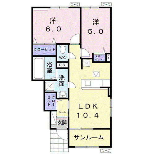 【間取り】 | クラール東村　Ｋ | ２LDKのお部屋です