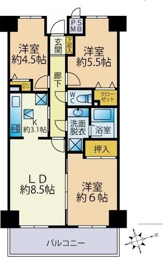 川越市仙波町3丁目　リフォーム済み中古マンション　東武東上線『川越駅』徒歩18分　【第一小学区】の間取り