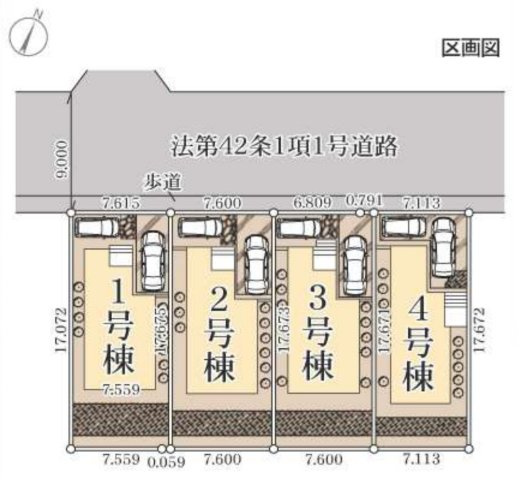 横浜市青葉区鴨志田町 新築戸建て【仲介手数料無料】カースペース2台の区画図