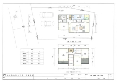 【土地図＋建物プラン例】 | 東村山市秋津町3条件なし売地 | 建物金額：34,668,673円（外構費+税込）、建坪39.25坪、大型4LDK