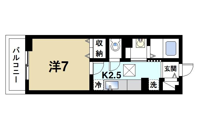 グリュックの間取り|ゆとりのある1Kです