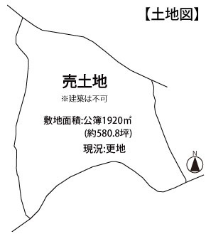 ◆緑豊かな環境◆現況更地の売土地◆敷地超広めの約580坪◆陽当たり・通風良好◆京丹波町曽根由リの土地図