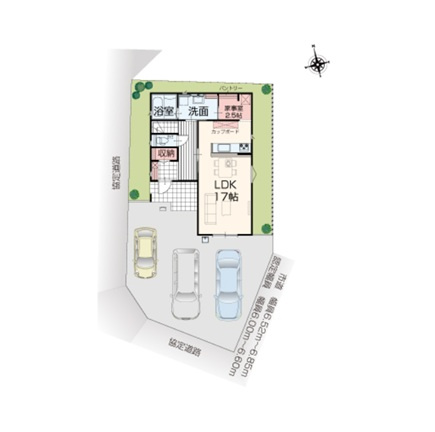 新築　桐生市広沢町4丁目　4号棟の区画図|4号棟　区画図　南側接道幅員約19.58ｍ