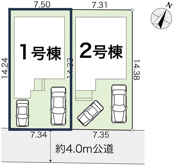 高知市介良 2期2棟1　新築戸建ての区画図|1号棟
