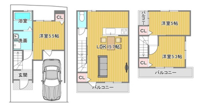 【土地図＋建物プラン例】 | 南区八条内田町　1号地 | 土地1300万円　建物1888万円/延床面積：73.60㎡
建築確認申請費用50万円(税込)別途要 外構費50万円(税込)別途要　※建築条件無価格：1500万円
