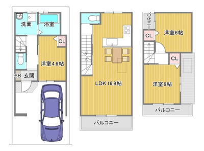 【土地図＋建物プラン例】 | 南区八条内田町　2号地 | 土地1400万円　建物1888万円/延床面積：77.65㎡
建築確認申請費用50万円(税込)別途要　外構費50万円(税込)別途要　※建築条件無価格：1600万円
