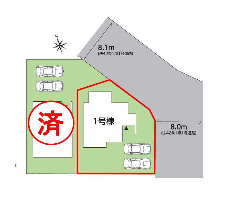 郡山市南２丁目　　　　1号棟　　　安積１小学校、安積中学区の区画図
