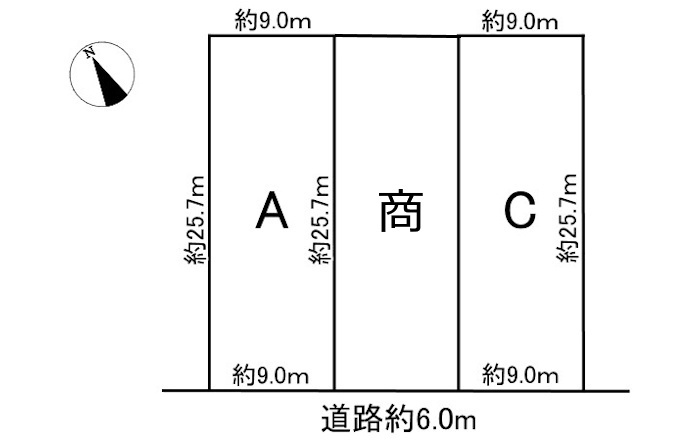 3区画分譲地　蘇原村雨町2丁目　A区画の土地図