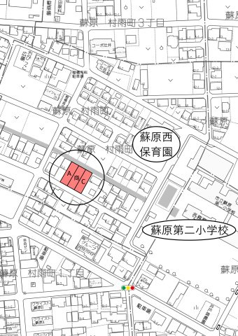 3区画分譲地　蘇原村雨町2丁目　A区画の地図