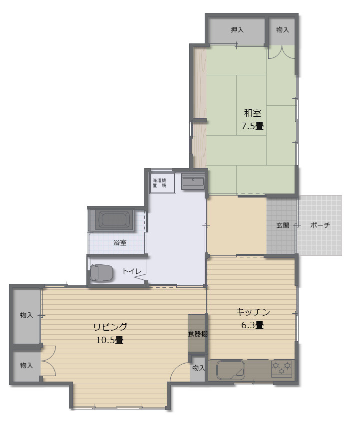 津山市日上　中古住宅7LDK＋離れのその他|離れ　間取り（平屋　延床面積　68.85㎡）