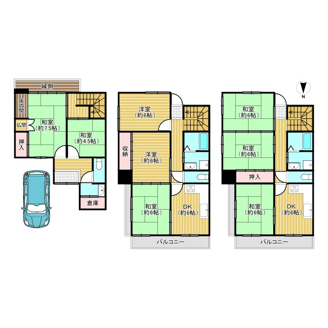 【価格改定】ヴィーブル向日の間取り|縦３部屋で、居住用と一部貸家としてもご検討いただけます(^^)/