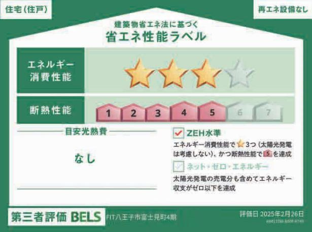 八王子市　富士見町　新築一戸建て　４期の省エネ性能ラベル|～省エネ性能認定住宅～
