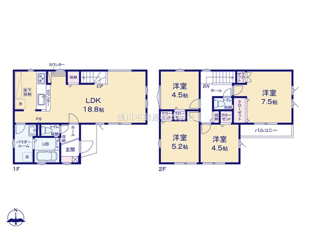 八王子市　富士見町　新築一戸建て　４期の間取り|～南向き4LDK　ワンフロアリビング、リビング階段の間取り～