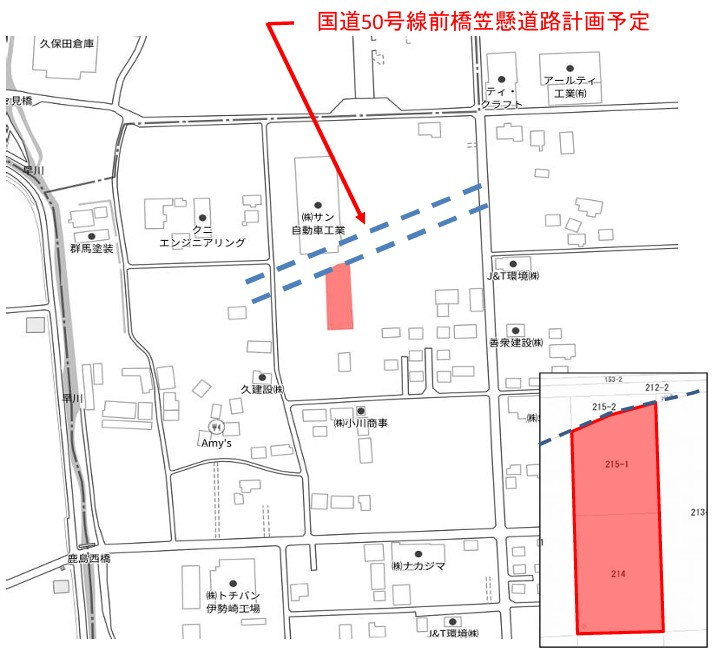 伊勢崎市赤堀鹿島町（国道50号沿予定地）土地の地図