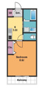 【間取り】 | シンプルで動線の良い1K！居室も8.6帖です！