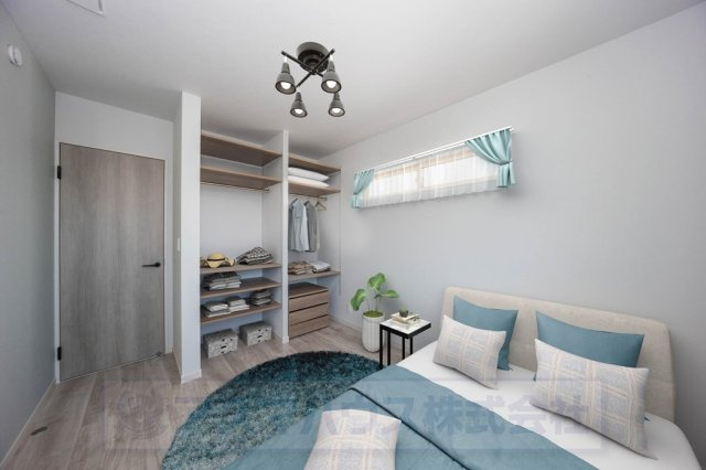 【洋室】 | ライフフィールド大野台1丁目Ⅲ　2号地 | 洋室6帖2室はシステム収納を採用！可動棚は使い勝手よくカスタマイズしてお使いください。※実際の室内写真にCGで家具等を配置しております。