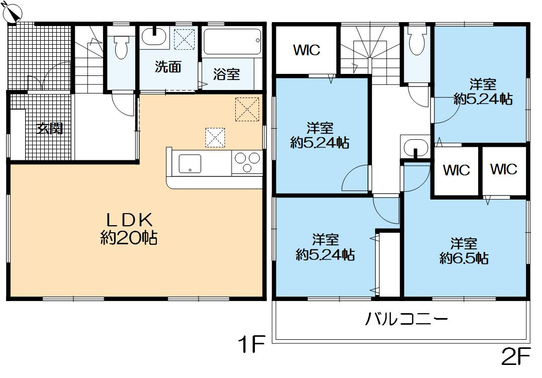 高倉台２丁目戸建の間取り|建物面積100.44㎡/４LDK＋WIC×3
