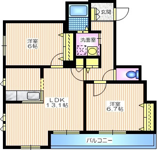 ルンドベルク丸山の間取り|最上階南東向き角部屋日当り良好　窓がある対面キッチン