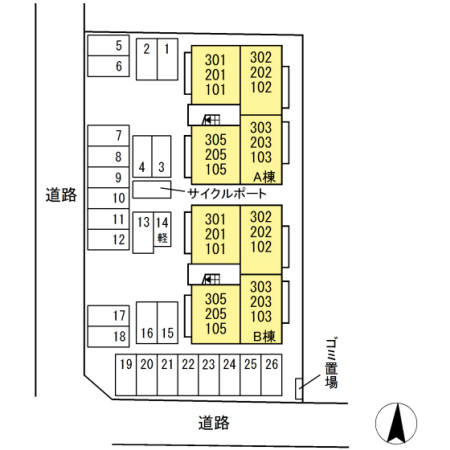 熊本市南区出仲間９丁目のアパートの区画図