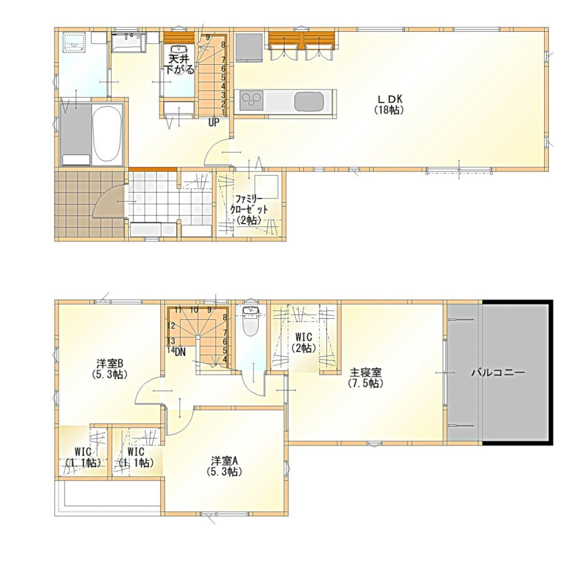 山武市成東2区画／新築戸建の間取り|全居室WIC付きで収納には困りません！
