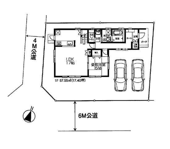 狭山市水野・全1棟　新築一戸建　～南西角地～の区画図|並列駐車2台可、日当たり・通風良好な南西角地です。