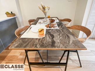 【その他】 | 宇治市小倉町南浦　新築戸建 | テーブル
POL 2way dining table 1450 mat black
オーク マーブル

finc chair
OA(アーム ナチュラル)グレー/OA(アーム ナチュラル)ブラック