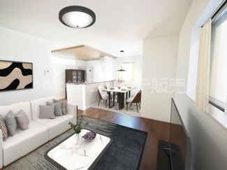 【居間・リビング】 | 現地写真（１号地リビング）南向きですので、陽あたり良好です♪