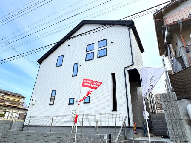 松戸市河原塚新築戸建【河原塚小学校：9分】の外観|1号棟外観・完成済み内覧可能です！