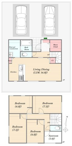 安東５丁目新築戸建てルルーディア安東５丁目②の間取り|４LDKぷらすサンルームの間取りです