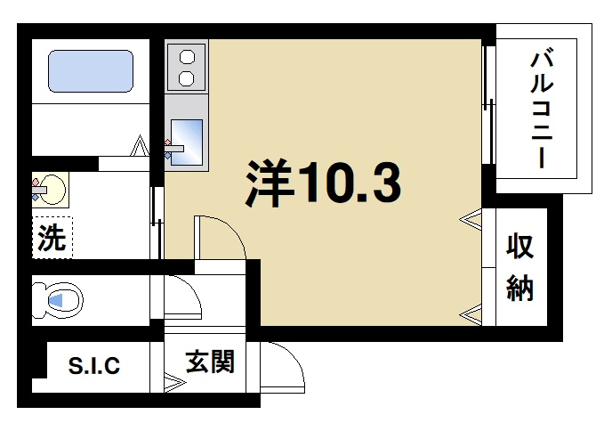 ディアコートイコマの間取り|使いやすい1Rのお部屋です