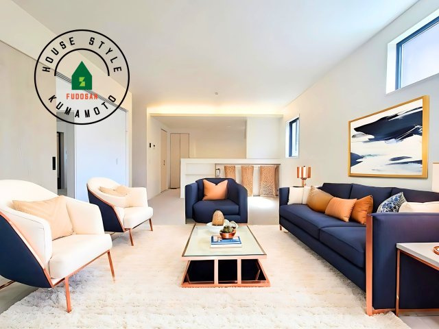 熊本市南区良町5丁目第2-1棟（1号棟）　の居間・リビング|キッチンからリビングをしっかり確認できます。家族の笑顔があふれる空間になりそうですね。※家具はCGを合成したものです。