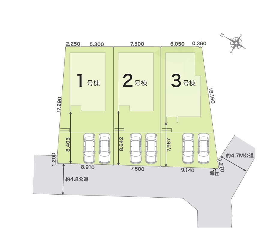 熊本市北区龍田1丁目第1-3棟（3号棟）の区画図|配置図（3号棟）