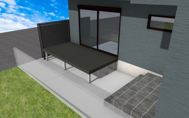 和光市新倉4丁目　中古戸建の外観パース|弊社仲介の方もれなく【特別プレゼント】（Bプラン カーポートスペースを利用したウッドデッキ）【弊社施工イメージ図】＊役所の指導により施工できない場合もございます。