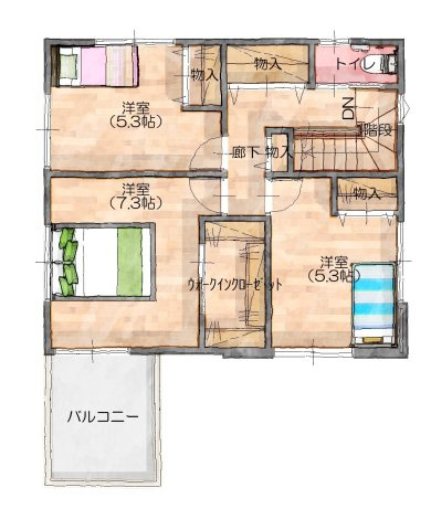 呉市焼山　一戸建　B号地の間取り|廊下収納やウォークインクローゼットなど、収納も豊富にあります。是非現地でご覧ください！