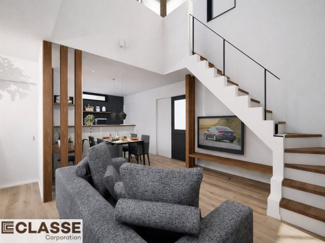 【完成予想図】 | 久御山町栄2丁目　売土地　建築条件付き　 | アトリエスタイルハウス仕様の窓はペアガラス、サッシはアルミ×樹脂複合のハイブリットサッシを採用。ガラスの間には断熱性の高いアルゴンガスを充填しておりますので、より断熱性能が高まる仕様になっております