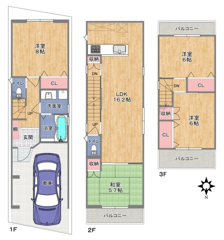 【参考プラン】 | 東大阪市大蓮東5丁目 | 新築セット販売可能（税込2880万、外構費33万）
近くにモデルハウス有り♪床暖房、食洗機、浴室乾燥標準♪