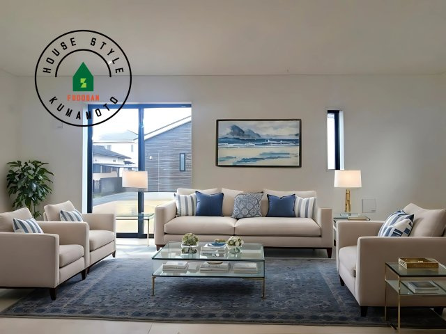 熊本市南区野田2丁目第1-3棟（2号棟）の居間・リビング|キッチンからリビングをしっかり確認できます。家族の笑顔があふれる空間になりそうですね。※家具はCGを合成したものです。