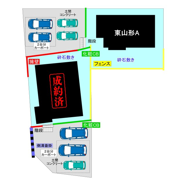 山形市東山形2丁目10番51号　A棟の間取り|3/10情報更新駐車場部分全て土間コン＋カーポート＋隣地境界にプライバシー確保のためフェンス設置＋リビングエアコン設置済み＋家具付きで2780万円！！！