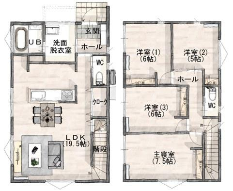 政所　中古の間取り|※図面と現況が異なる場合は現況を優先させていただきます。
リビング収納やオープンクローゼットなど全居室収納付きで荷物もすっきり整いやすい◎