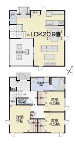 【間取り】 | 昭和町河東中島 オール電化新築戸建 常永駅徒歩2分 車4台可 | 建物面積104.34ｍ2 3LDKの間取り 2階リビング　広々インナーバルコニー