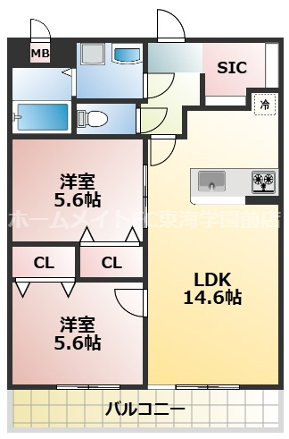 熊本市北区楡木１丁目の賃貸マンションの間取り