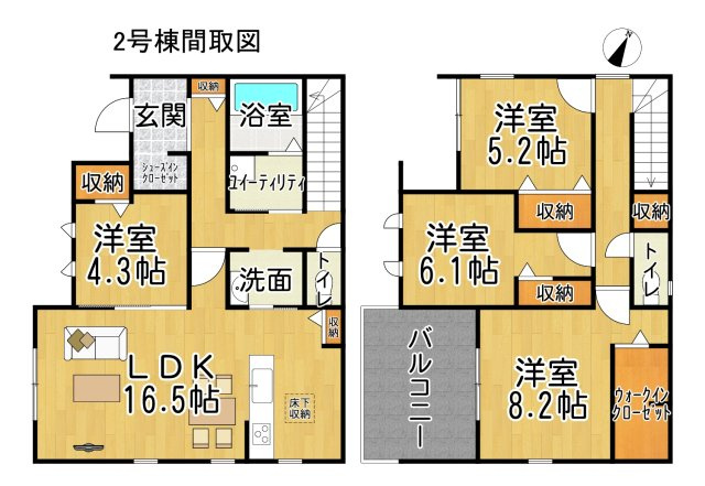リーブルガーデン常滑市西之口2丁目　　2号棟の区画図|○●区画図●○
　2号棟