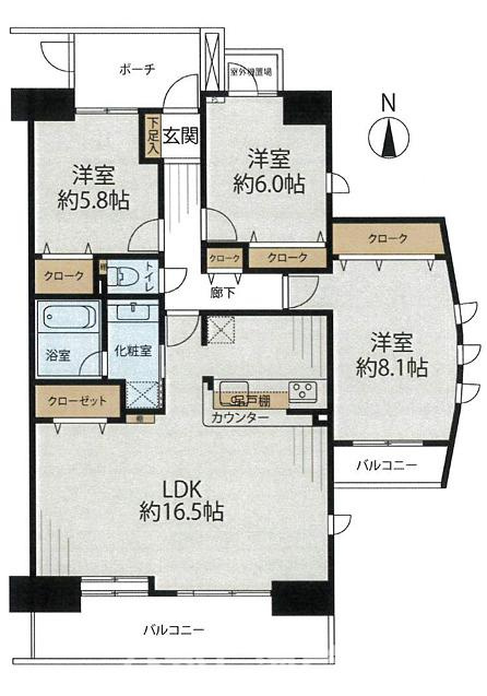 ダイアパレス茅ヶ崎南湖の間取り|陽当たり最高の東南角部屋です。